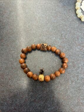 Buena Vida Wood Bead Bracelet with Gold Pineapple Charm